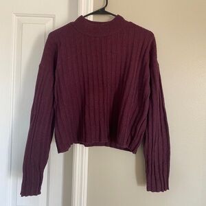 Madewell Mockneck Crop Sweater in Heather Plum. Size M